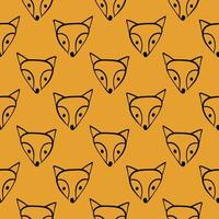 Fox head,seamless pattern on yellow background. vector