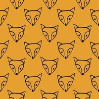 Fox head,seamless pattern on yellow background. vector