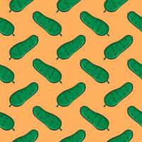 Green cucumber, seamless pattern on yellow background. vector