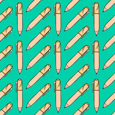 Pen pattern, seamless pattern on light blue background.