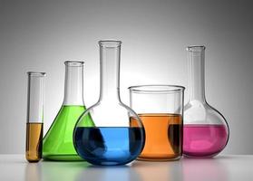 Realistic 3D Lab Equipment Test Tube, flask, beaker with colorful chemicals 3D Illustration photo