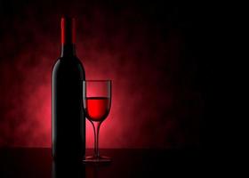 Bottle and Red Wine Glass with Textured Background - 3D Illustration photo