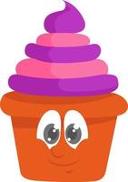 Smiling cupcake, illustration, vector on white background