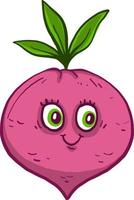 Happy pink radish, illustration, vector on a white background.