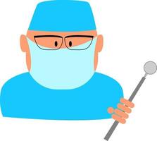 Dentist with glasses, illustration, vector on white background.