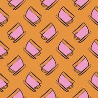 Pink tea,seamless pattern on orange background. vector