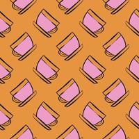 Pink tea,seamless pattern on orange background. vector