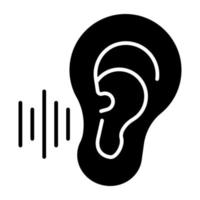 Human auditory organ icon, solid design of ear vector