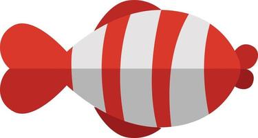 Red and white fish with stripes, illustration, vector on white background.