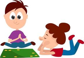 Kids playing table game, illustration, vector on white background