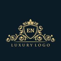 Letter EN logo with Luxury Gold Shield. Elegance logo vector template.