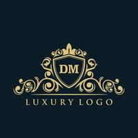 Letter DM logo with Luxury Gold Shield. Elegance logo vector template.