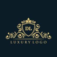 logotipo de la letra dl con escudo dorado de lujo. plantilla de vector de logotipo de elegancia.