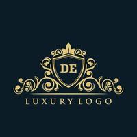 Letter DE logo with Luxury Gold Shield. Elegance logo vector template.