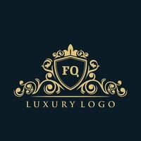 Letter FQ logo with Luxury Gold Shield. Elegance logo vector template.