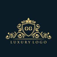 Letter GG logo with Luxury Gold Shield. Elegance logo vector template.