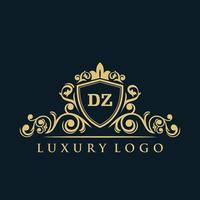Letter DZ logo with Luxury Gold Shield. Elegance logo vector template.