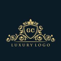 Letter GC logo with Luxury Gold Shield. Elegance logo vector template.
