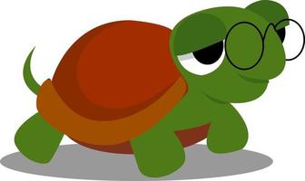 Turtle with glasses, illustration, vector on white background.