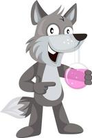 Wolf with tube, illustration, vector on white background.