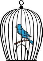 Bird in cage, illustration, vector on white background.