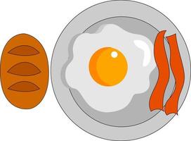 Bacon and eggs for breakfast, illustration, vector on white background.