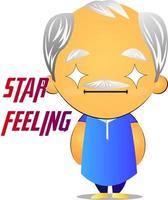 Old man feeling like a star, illustration, vector on white background.