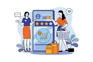 Women giving online feedback for online shop vector