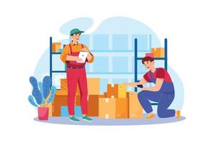 Factory worker checking stock Illustration concept on white background vector