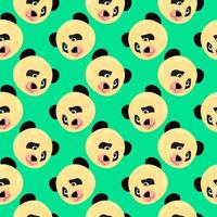Panda head, seamless pattern on green background. vector