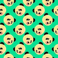 Panda head, seamless pattern on green background. vector