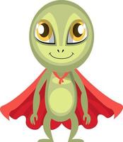 Alien with red cape, illustration, vector on white background.