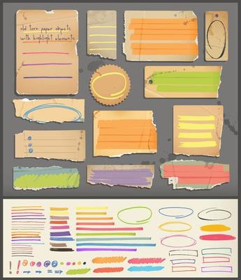 Notebook paper objects with highlight elements