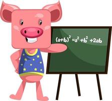 Pig with blackboard, illustration, vector on white background.