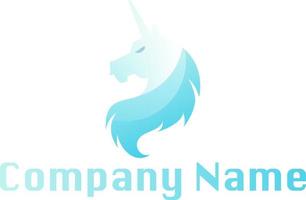 Light blue unicorn head above blank text space vector logo illustration on a white background