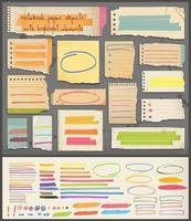 Notebook paper objects with highlight elements vector