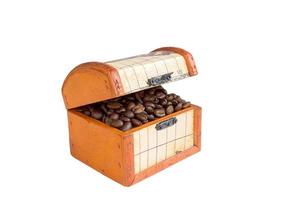 coffee beans and old treasure Chest