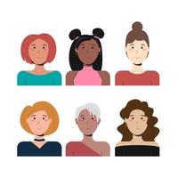 Set with cute vector girl avatar icon. Girls avatars set. Faces of female characters. Smiling young women. Vector hand drawn illustration.
