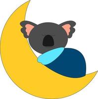 Sleeping koala on moon, illustration, vector on white background.