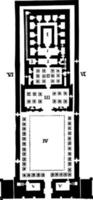 Ground Plan of Edfou, Edfou once had a second propylon, vintage engraving. vector