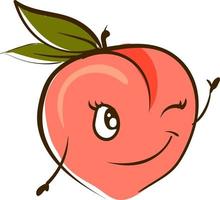 Peach winking, illustration, vector on white background.
