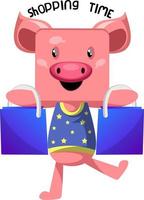 Pig with bags, illustration, vector on white background.