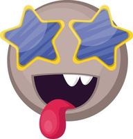 cara de emoji feliz gris con gafas de sol en forma de estrella ilustración vectorial sobre un fondo blanco vector