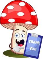 Mushroom with thank you sign, illustration, vector on white background.