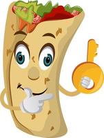 Burrito with key, illustration, vector on white background.