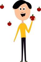 Man with apple, illustration, vector on white background.