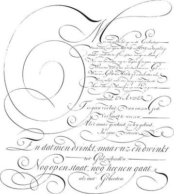 Writing example. One may, Ambrosius Perling, 1667 - 1718, vintage illustration.