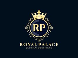 Letter RP Antique royal luxury victorian logo with ornamental frame. vector