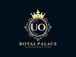 Letter UO Antique royal luxury victorian logo with ornamental frame. vector