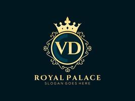 letra vd logotipo victoriano de lujo real antiguo con marco ornamental. vector